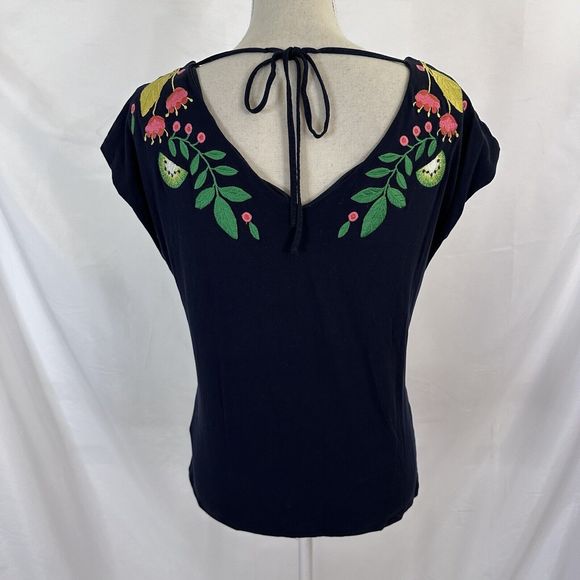 Boden Marcia Festival Boho Flamingo Embroidered V Neck Top Size 6  Shirt Blue - Picture 5 of 7